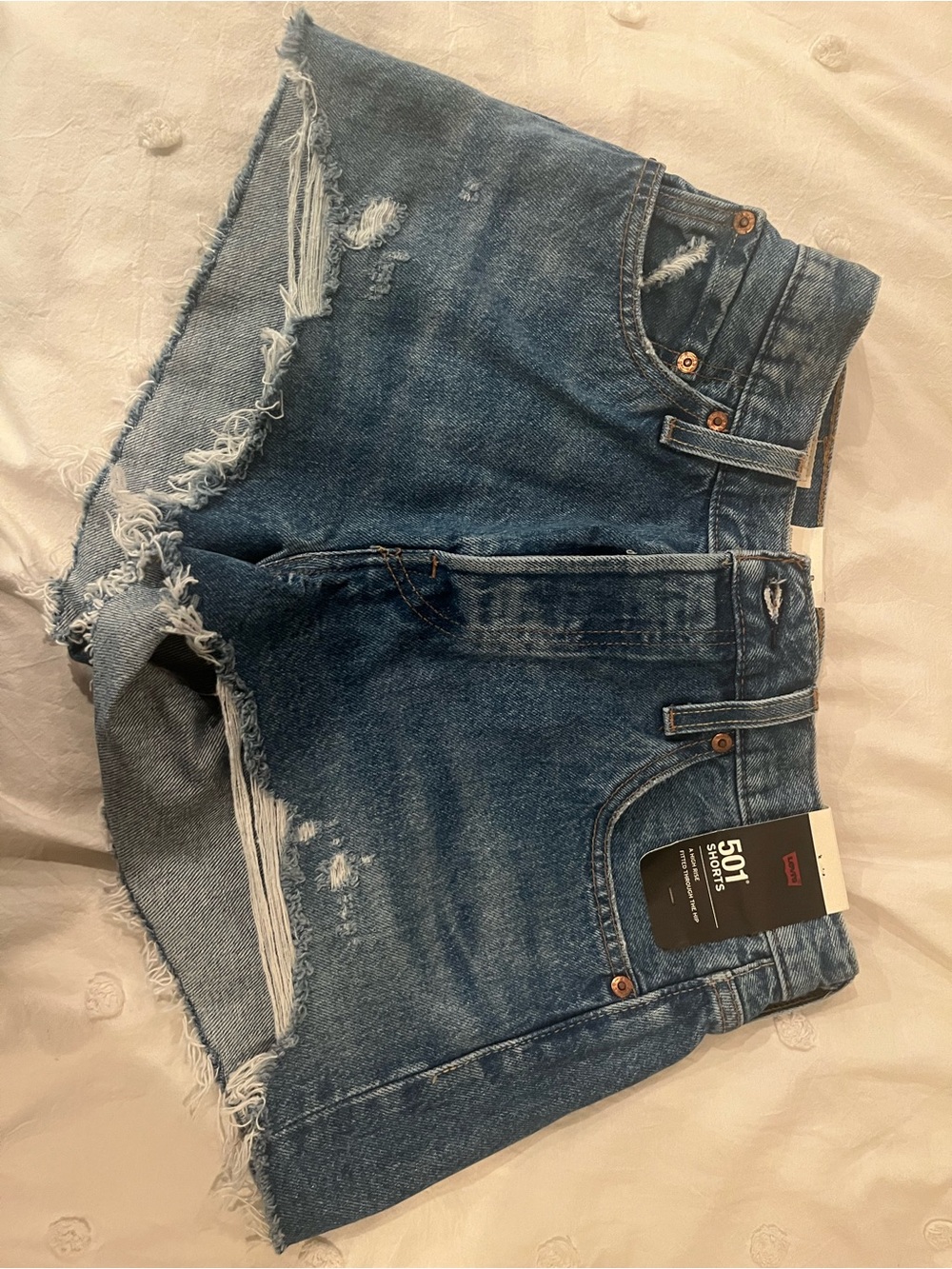 NWT Levi's Blue Denim 501 Jean cutoff shorts with Contrast Stitching